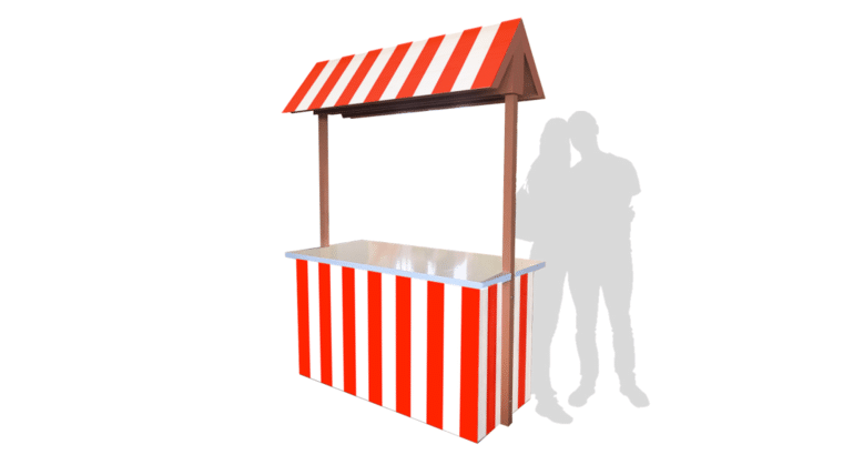 4′ x 30″ Tall Red And White Striped Carnival Booth Desk | Rental