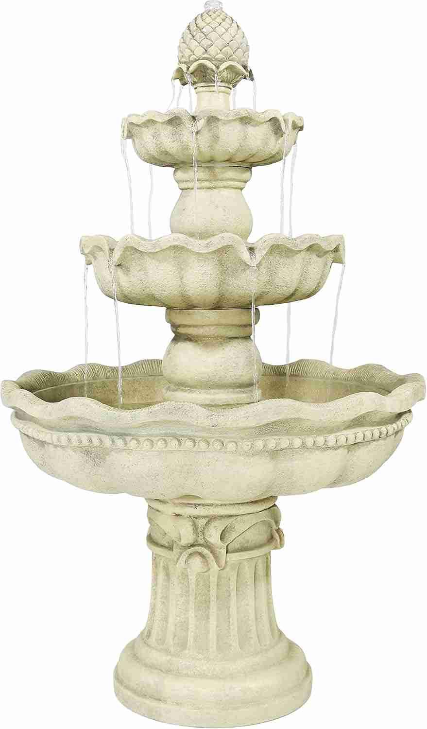 Sunnydaze 51-Inch Electric Water Fountain – Outdoor Water Feature – 3-Tier Outdoor Fountain with Pineapple Top – White : Patio, Lawn & Garden | Rental