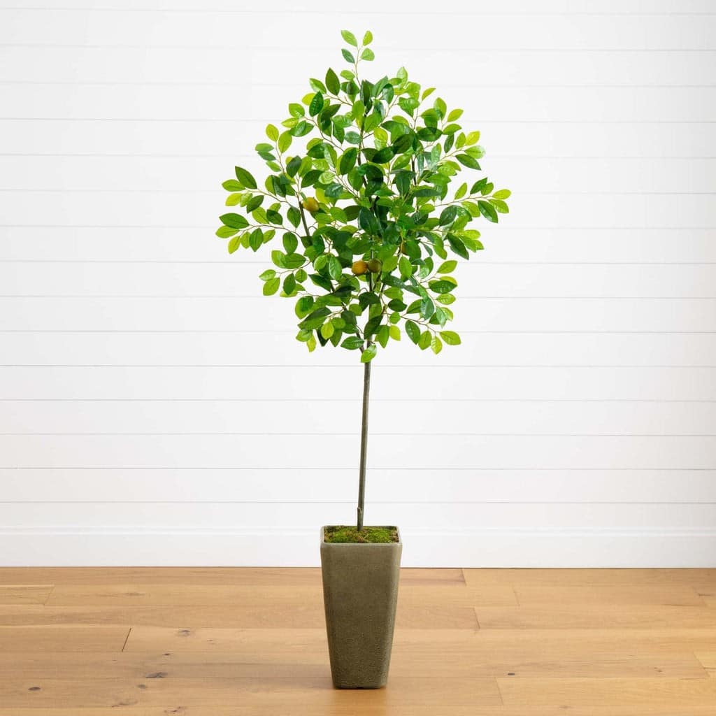 6’ Lemon Artificial Tree in Olive Green Planter | Rental 6’ Lemon Artificial Tree in Olive Green Planter | Rental