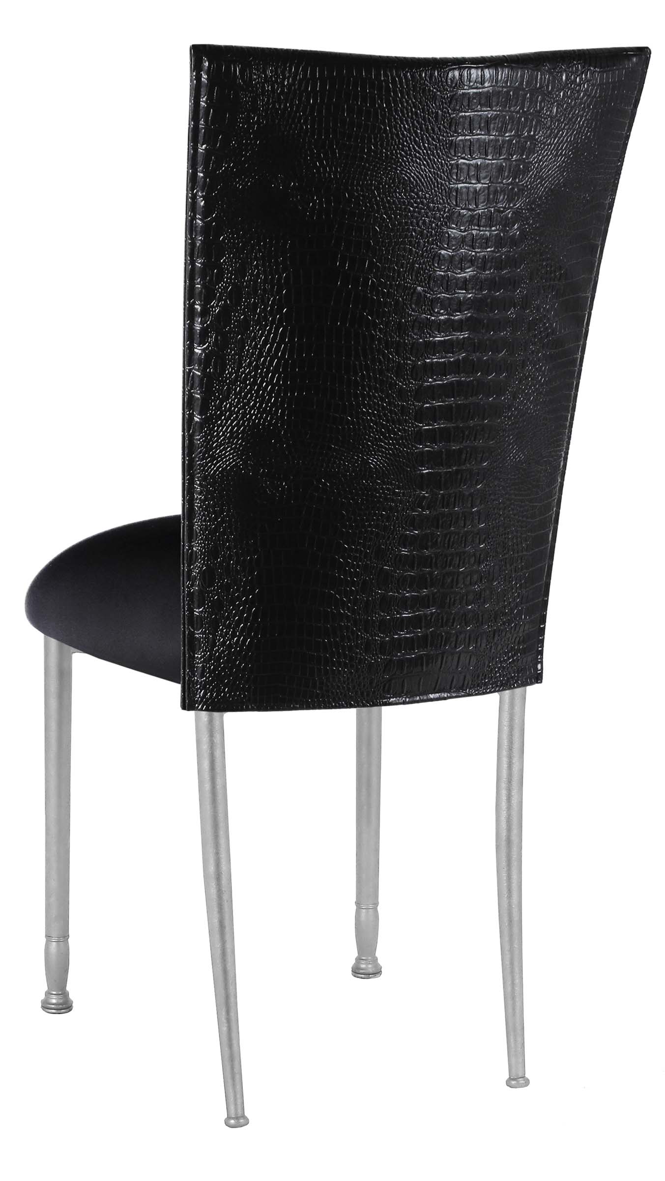 Black Croc Chair Cover with Black Stretch Knit Cushion on Silver Legs – Chameleon Chair Collection | Rental