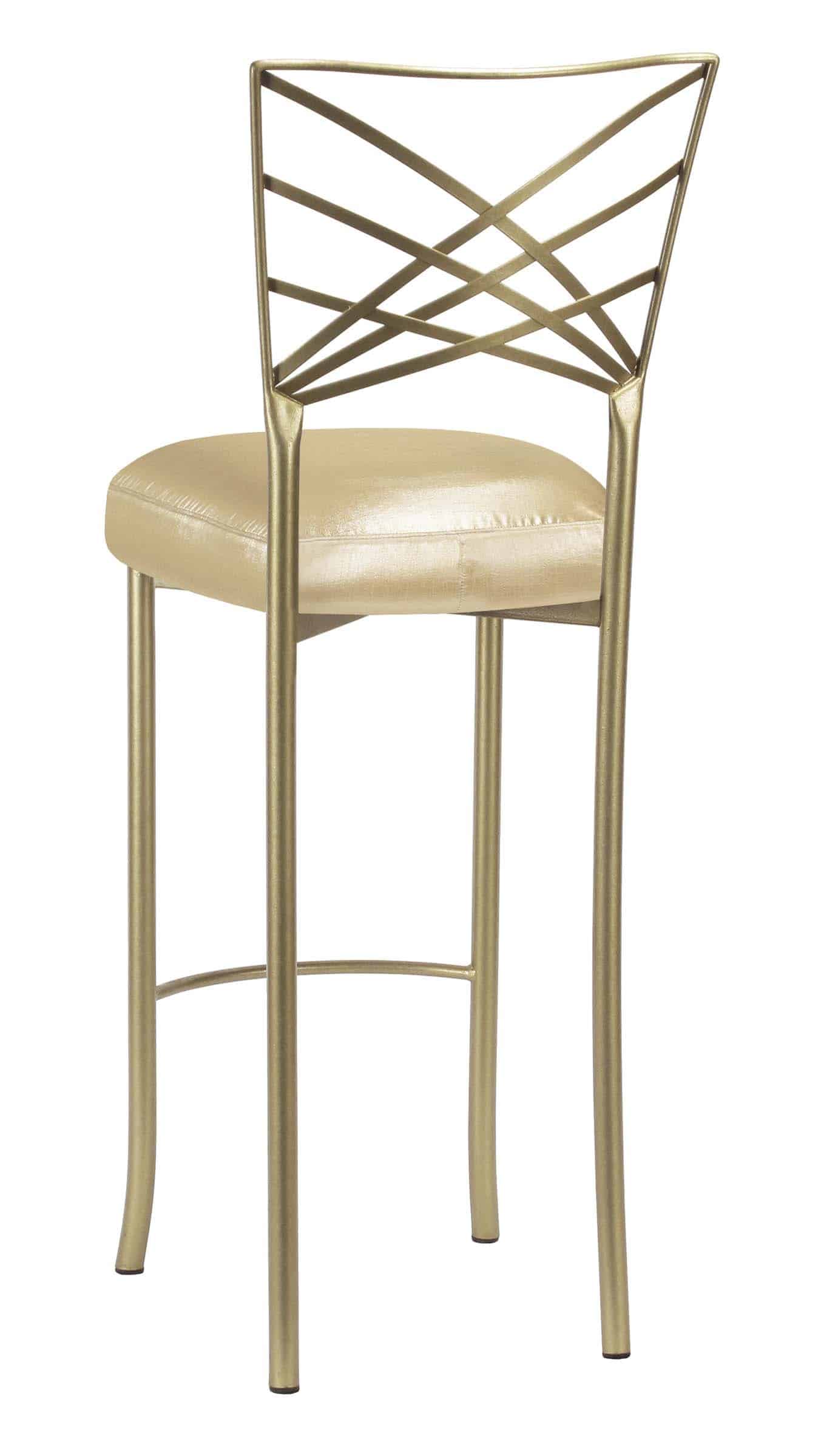 Gold Fanfare Barstool with Champagne Nu Silk Boxed Cushion – Chameleon Chair Collection | Rental