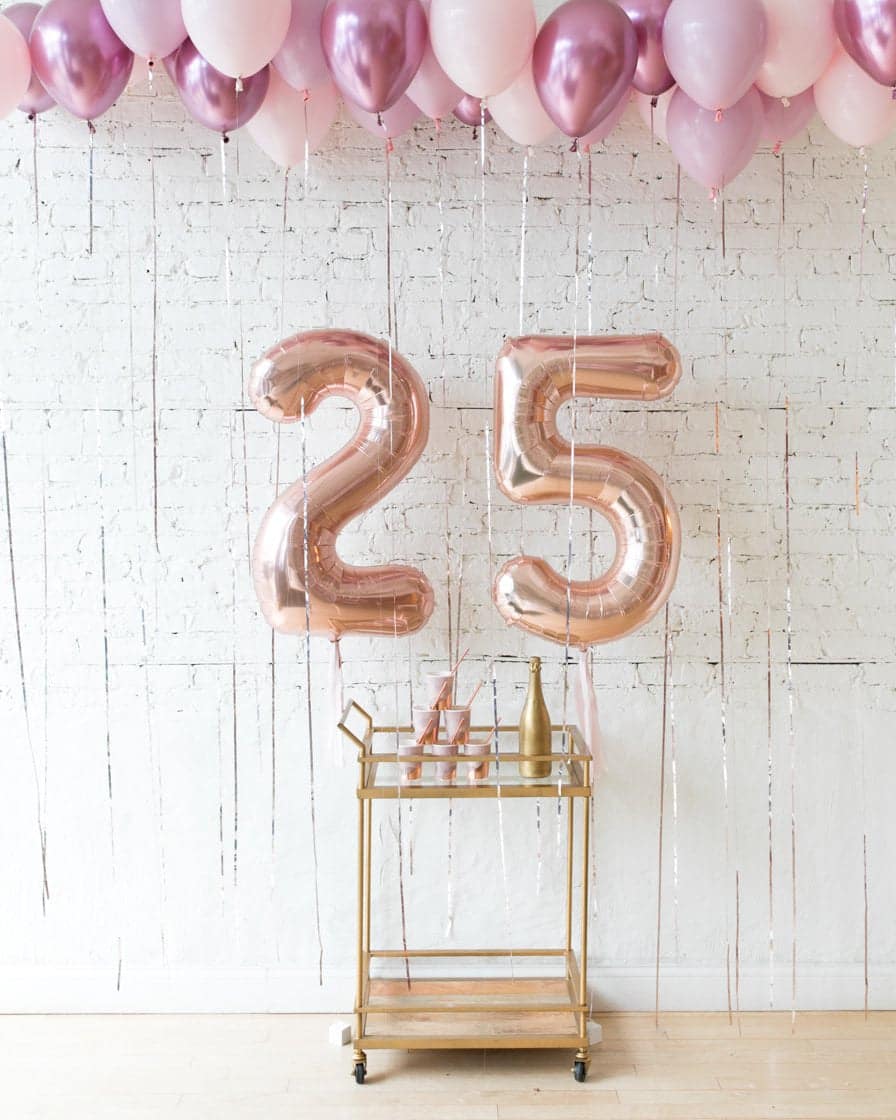 Modern Mauve – Foil Numbers & Ceiling Balloon Set | Rental