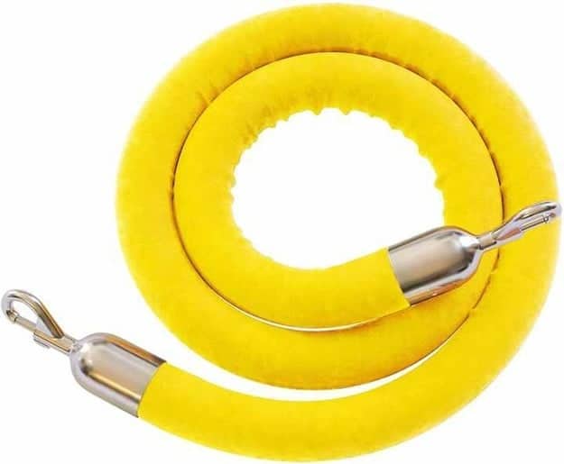 Stanchion Rope | 6′ | Yellow | Polished Steel | Rental Stanchion Rope | 6′ | Yellow | Polished Steel | Rental