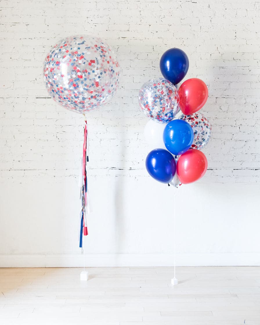 Red, White and Blue Palette Confetti Giant and 11in Balloon Bouquet Set | Rental Red, White and Blue Palette Confetti Giant and 11in Balloon Bouquet Set | Rental