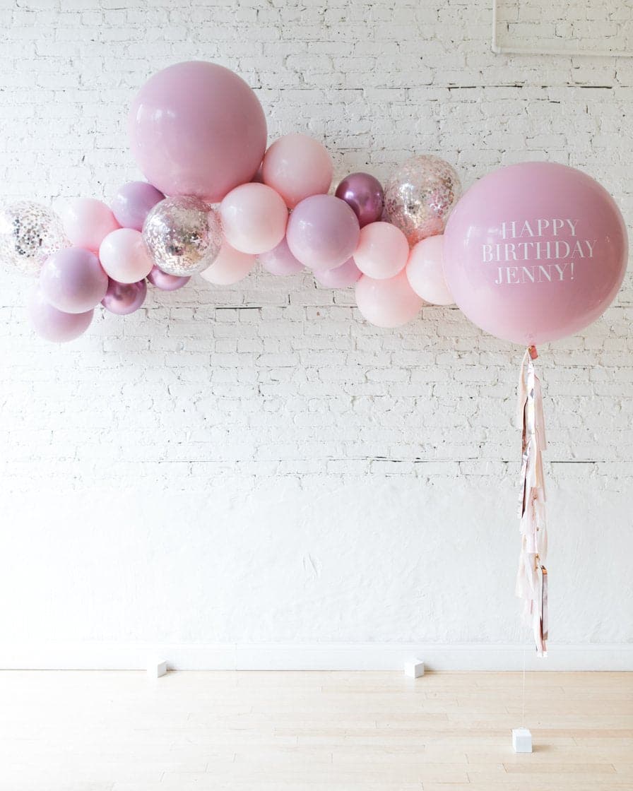 Modern Mauve – Floating Balloon Arch & Personalized Giant Set | Rental