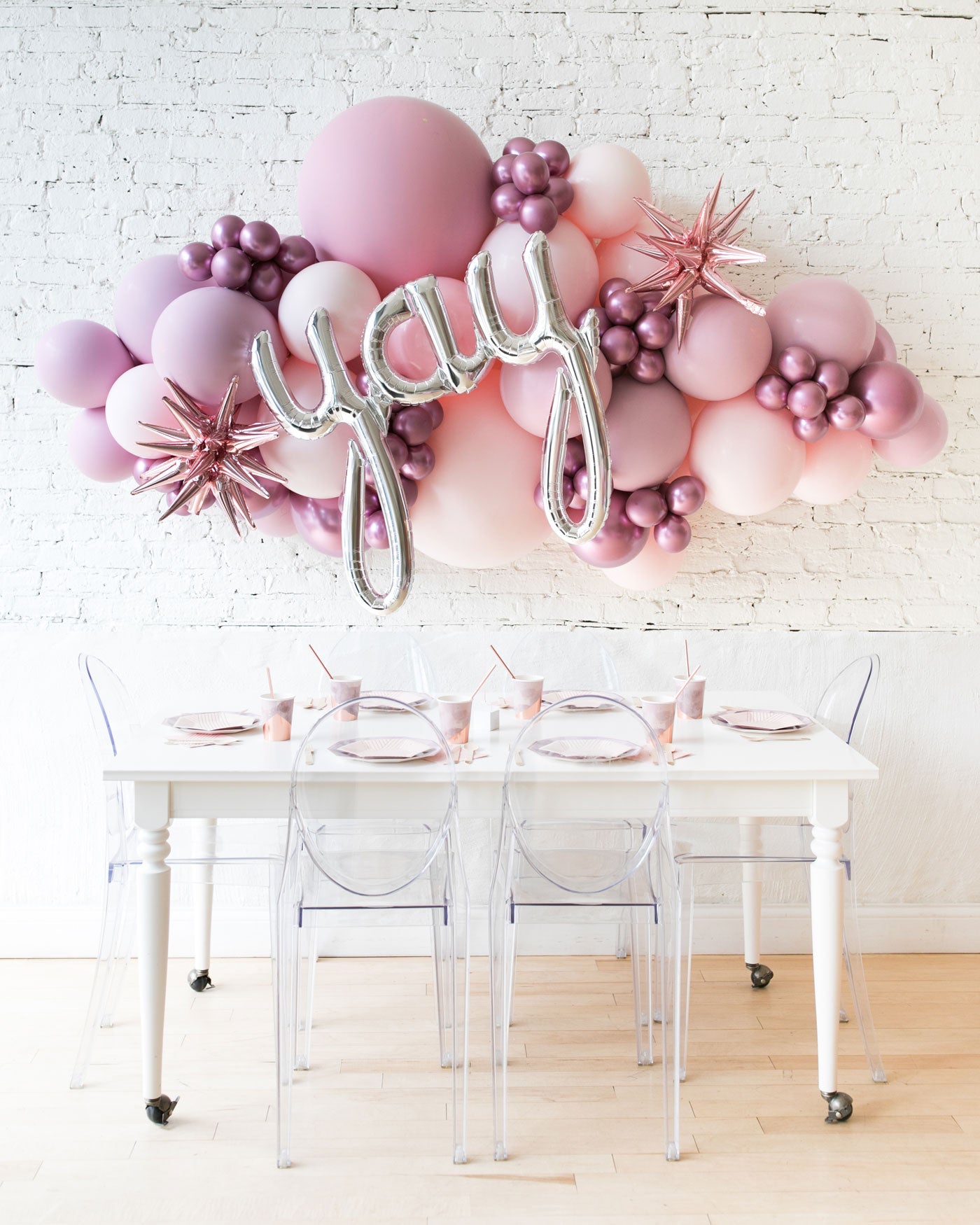 Modern Mauve – Yay Script Backdrop Balloon Garland Install Piece – 6ft | Rental Modern Mauve – Yay Script Backdrop Balloon Garland Install Piece – 6ft | Rental