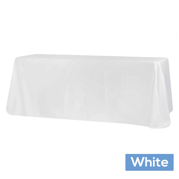 90″ x 132″ Rectangular Oblong 200 GSM Polyester Tablecloth – White | Rental