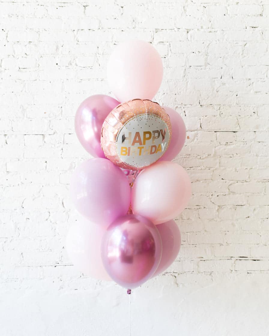 Modern Mauve – Happy Birthday Foil and 11in Balloons – bouquet of 10 | Rental Modern Mauve – Happy Birthday Foil and 11in Balloons – bouquet of 10 | Rental