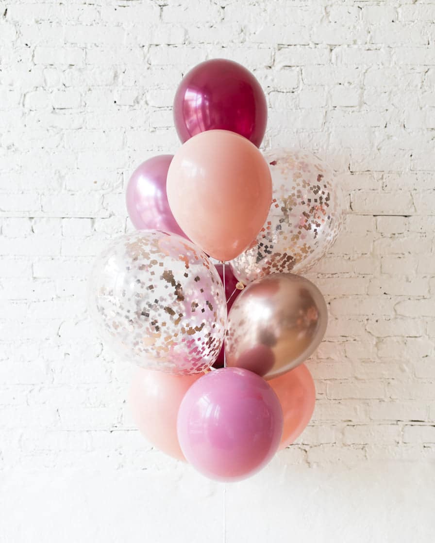 Berry Blush – Confetti and 11in Balloons – bouquet of 10 | Rental