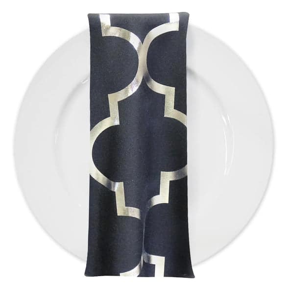 Gatsby (Metallic Print) Table Napkin in Black and Silver | Rental