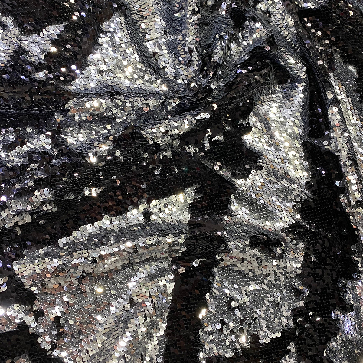 Two-Tone Sequins Wholesale Fabric in Black and Silver | Rental