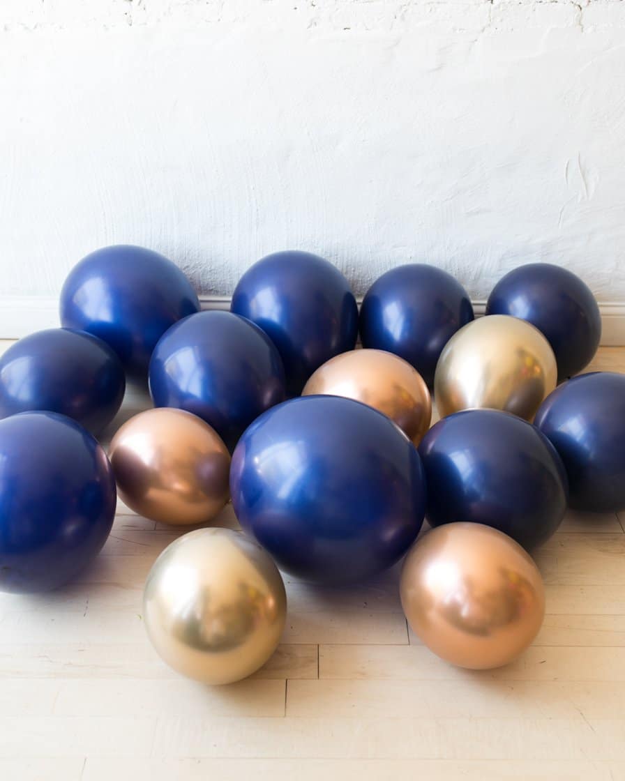 Gold, Navy and Copper Palette Floor Balloons – set of 15 | Rental