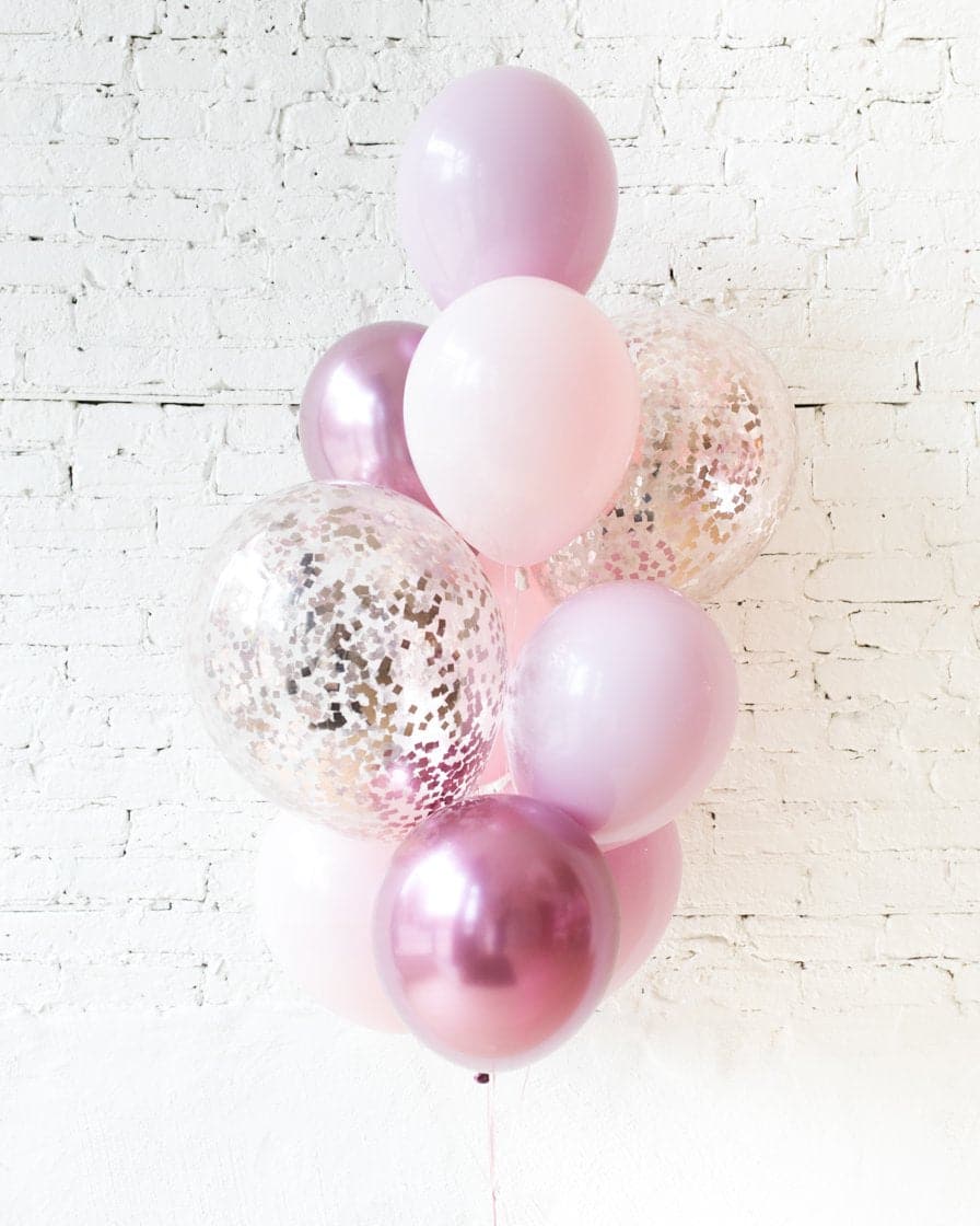 GIFT-Shades of Mauve Palette Confetti and 11in Balloons – bouquet of 10 | Rental