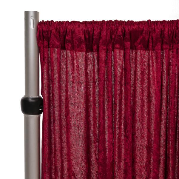 Fire Retardant Economy Panne Stretch Velvet Drape w/ Sewn Rod Pocket – Burgundy | Rental