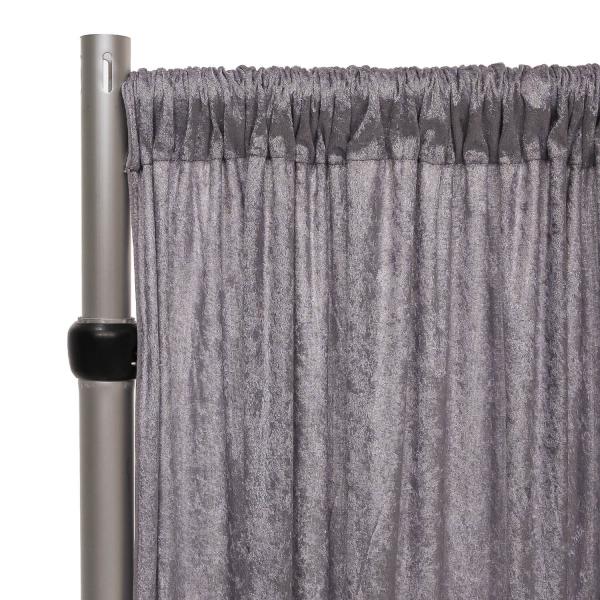 Fire Retardant Economy Panne Stretch Velvet Drape w/ Sewn Rod Pocket – Gray | Rental