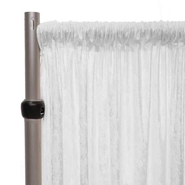 Fire Retardant Economy Panne Stretch Velvet Drape w/ Sewn Rod Pocket – White | Rental