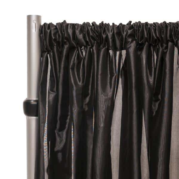 *FR* Taffeta Drape Panel by Eastern Mills 9 1/2 FT Wide w/ 4″ Sewn Rod Pocket – Black | Rental