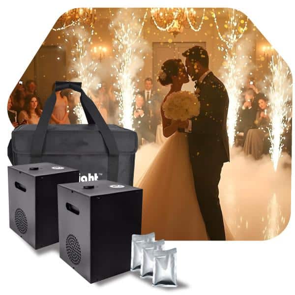 PAIR of EddyLight Pro Cool Sparkler Machine w/ Carrying Bag & Powder – Shoots Flame-less Sparks up to 16ft! | Rental