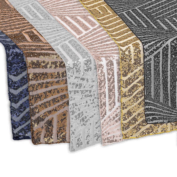 Geometric Lines Sequin Table Runner – 12″ x 108″ – Choose Your Color! | Rental