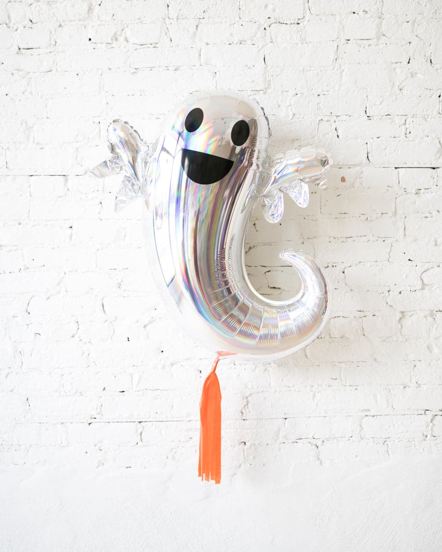 25in Ghost Foil Balloon with Orange Skirt | Rental 25in Ghost Foil Balloon with Orange Skirt | Rental