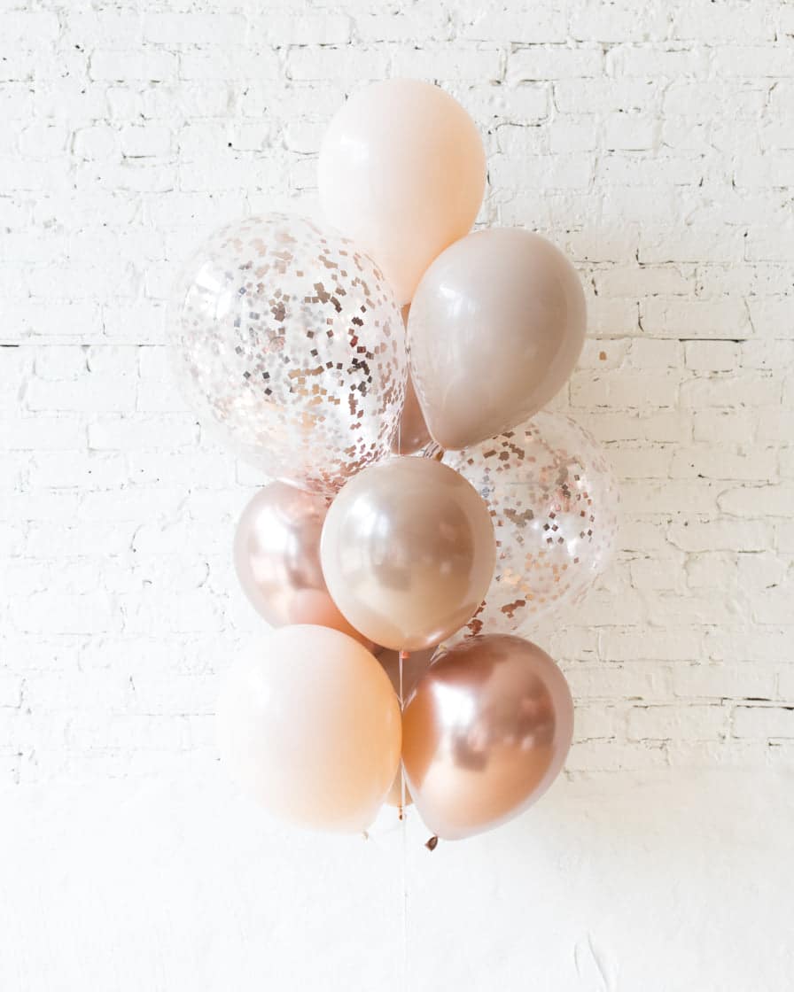 Glam Tan – Confetti and 11in Balloons – bouquet of 10 | Rental