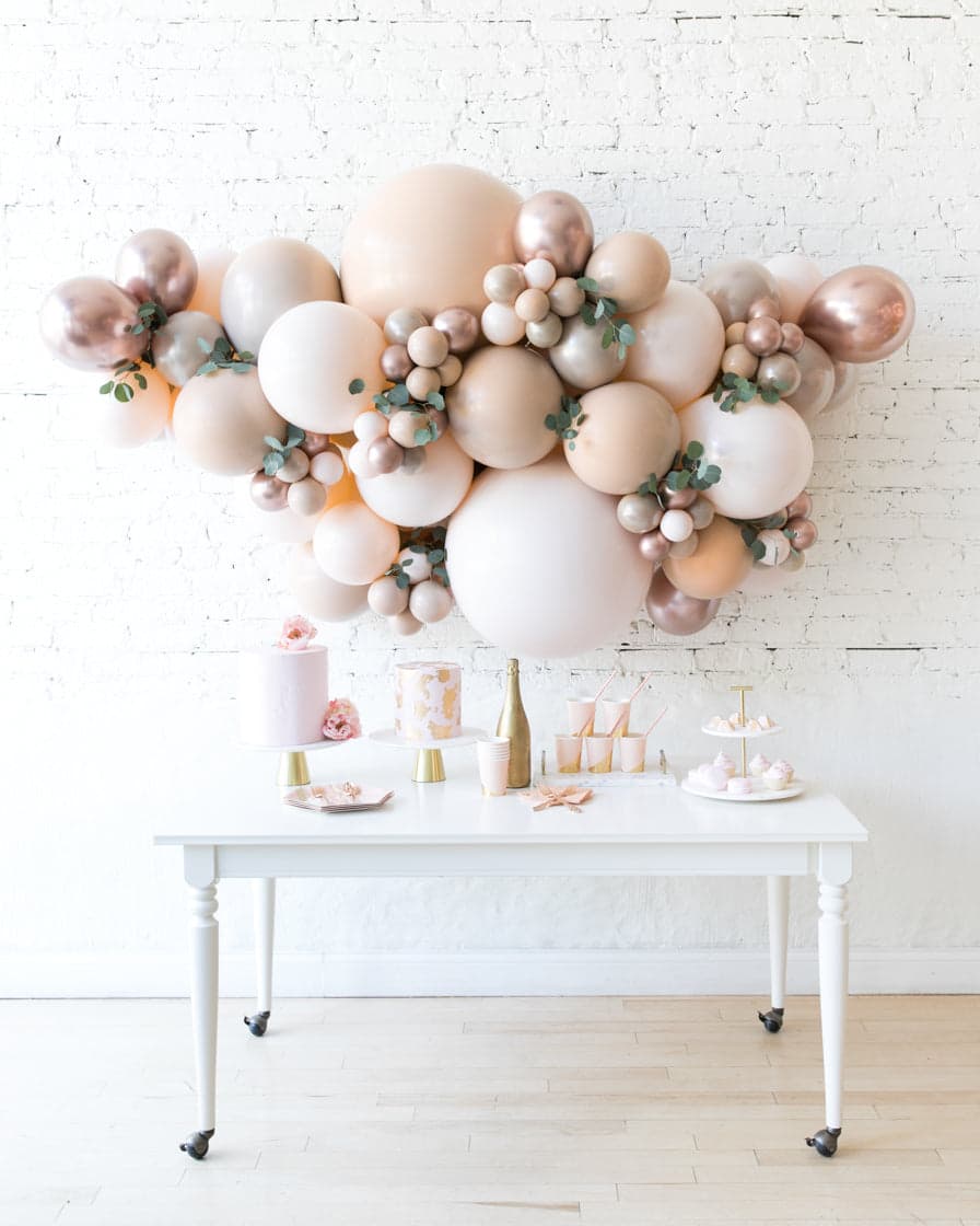 Glam Tan – Backdrop Balloon Garland Install Piece with Greenery/Pampas Grass | Rental