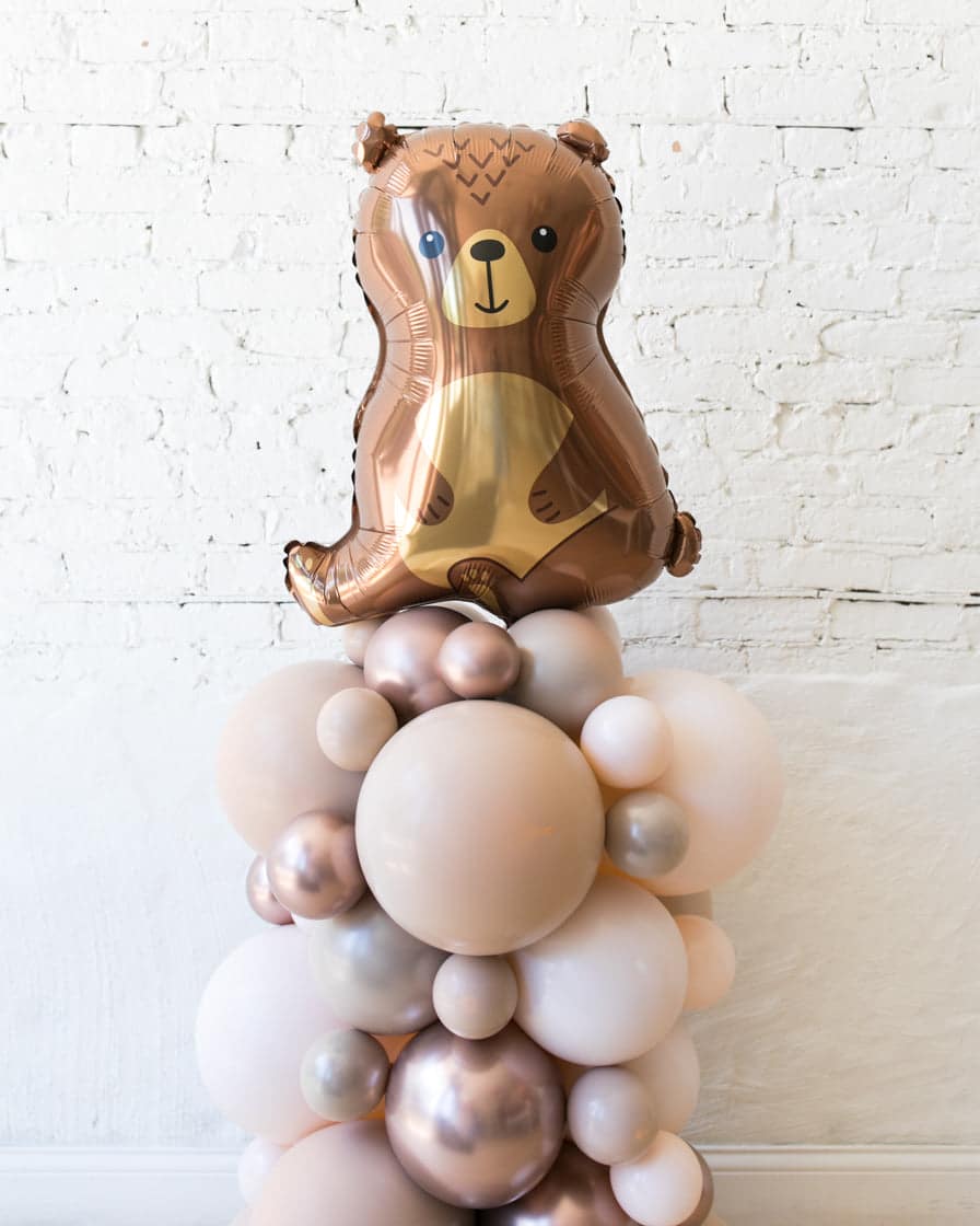 Glam Tan – Woodland Bear Balloon Column – 4ft | Rental