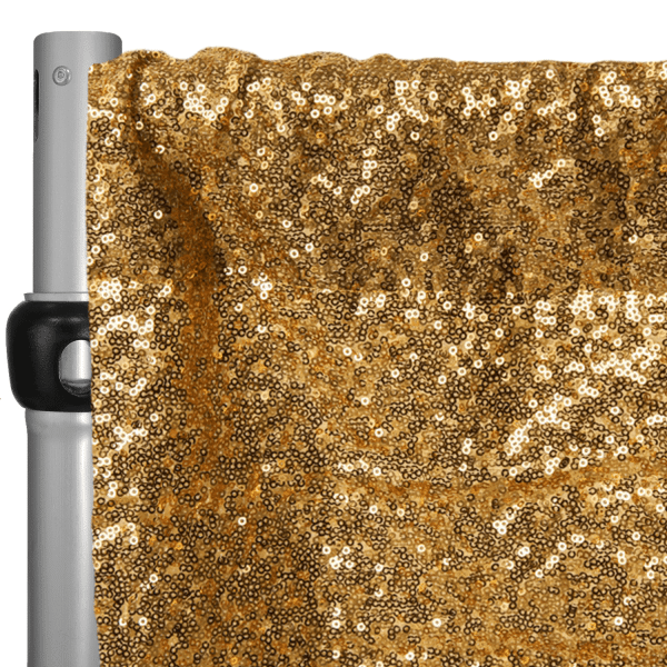 Gold Sequin Backdrop Curtain w/ 4″ Rod Pocket by Eastern Mills – 14ft Long x 4.5ft Wide | Rental