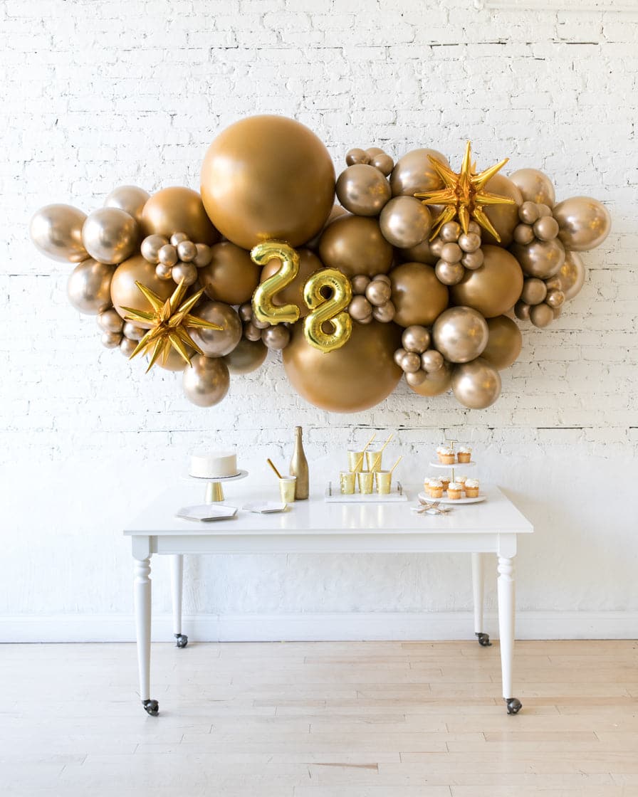 Golden – Number Backdrop Balloon Garland Install Piece | Rental