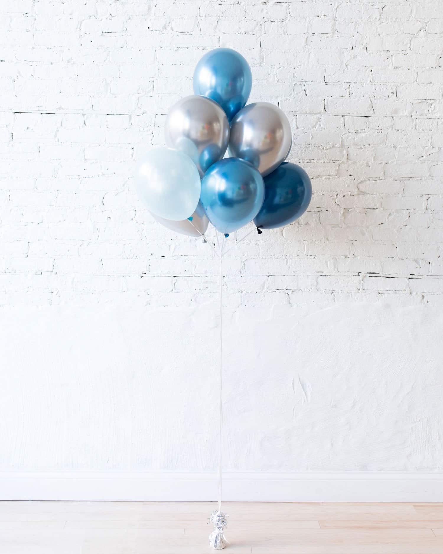 GIFT-Blues & Silver 11in balloons – bouquet of 10 | Rental