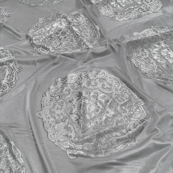Medallion Jacquard Sheer Wholesale Fabric in Silver | Rental