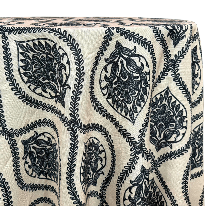 Mayfair (Slub Print) Table Linen in Black / Taupe | Rental Mayfair (Slub Print) Table Linen in Black / Taupe | Rental
