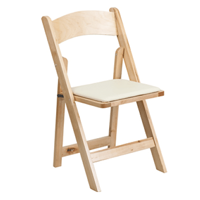 FirmFold™ Wood Folding Chair w/ Beige Vinyl Padded Seat – Natural Wood | Rental