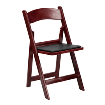 FirmFold™ Wood Folding Chair w/ Vinyl Black Padded Seat – Red Mahogany | Rental