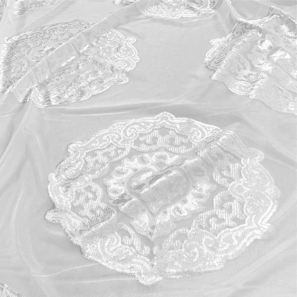 Medallion Jacquard Sheer Wholesale Fabric in White | Rental
