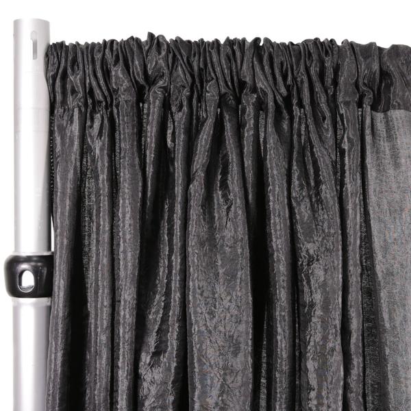 *FR* Extra Wide Crushed Taffeta “Tergalet” Drape Panel by Eastern Mills 9ft Wide w/ 4″ Sewn Rod Pocket – Black | Rental *FR* Extra Wide Crushed Taffeta “Tergalet” Drape Panel by Eastern Mills 9ft Wide w/ 4″ Sewn Rod Pocket – Black | Rental