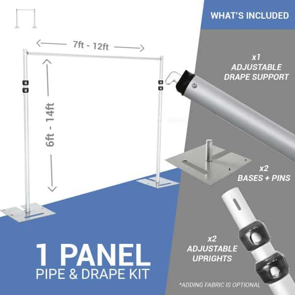 DELUXE-Single Panel Pipe and Drape Kit / Backdrop – 6-14 Feet Tall (Adjustable) Comes W/ 3 Piece Uprights for Maximum Height Adjustment | Rental