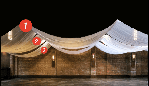 110″ Wide FR Sheer Voile Custom Linear Ceiling Drape Kits | Rental 110″ Wide FR Sheer Voile Custom Linear Ceiling Drape Kits | Rental
