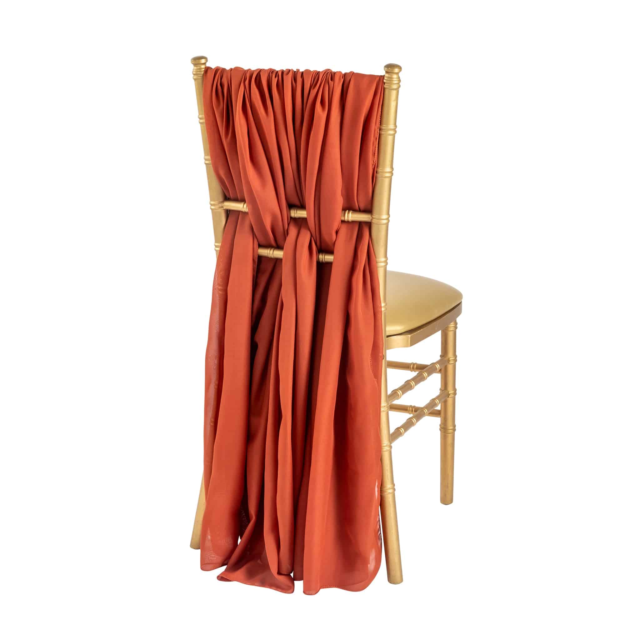 5pcs Pack of Chiffon Chair Sashes/Ties 19″ x 72″ – Rust | Rental