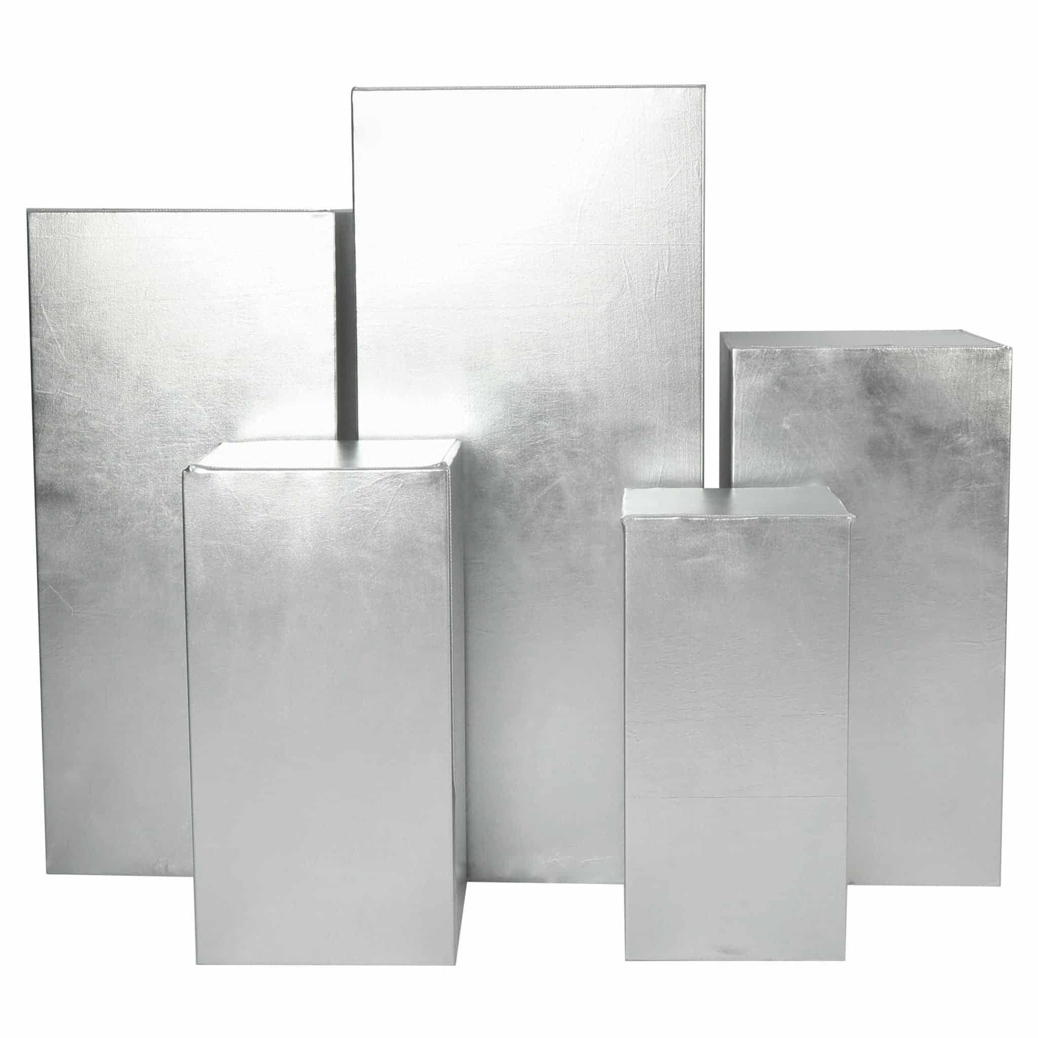 Spandex Covers for Square Metal Pillar Pedestal Stands 5 pcs/set – Metallic Silver | Rental