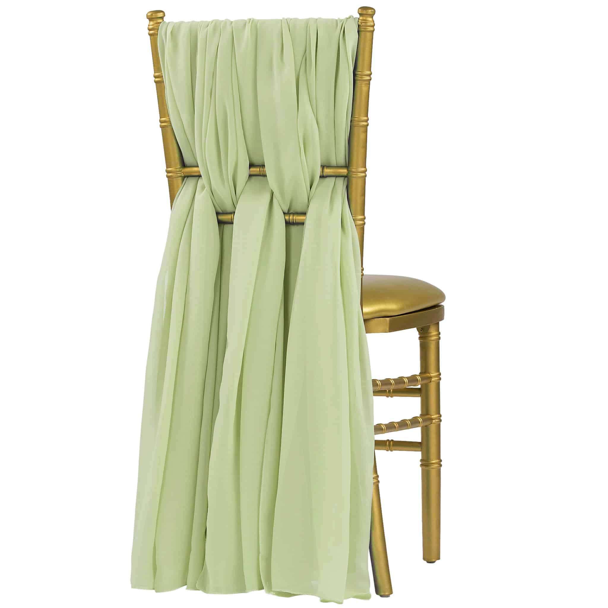 5pcs Pack of Chiffon Chair Sashes/Ties 19″ x 72″ – Sage Green | Rental