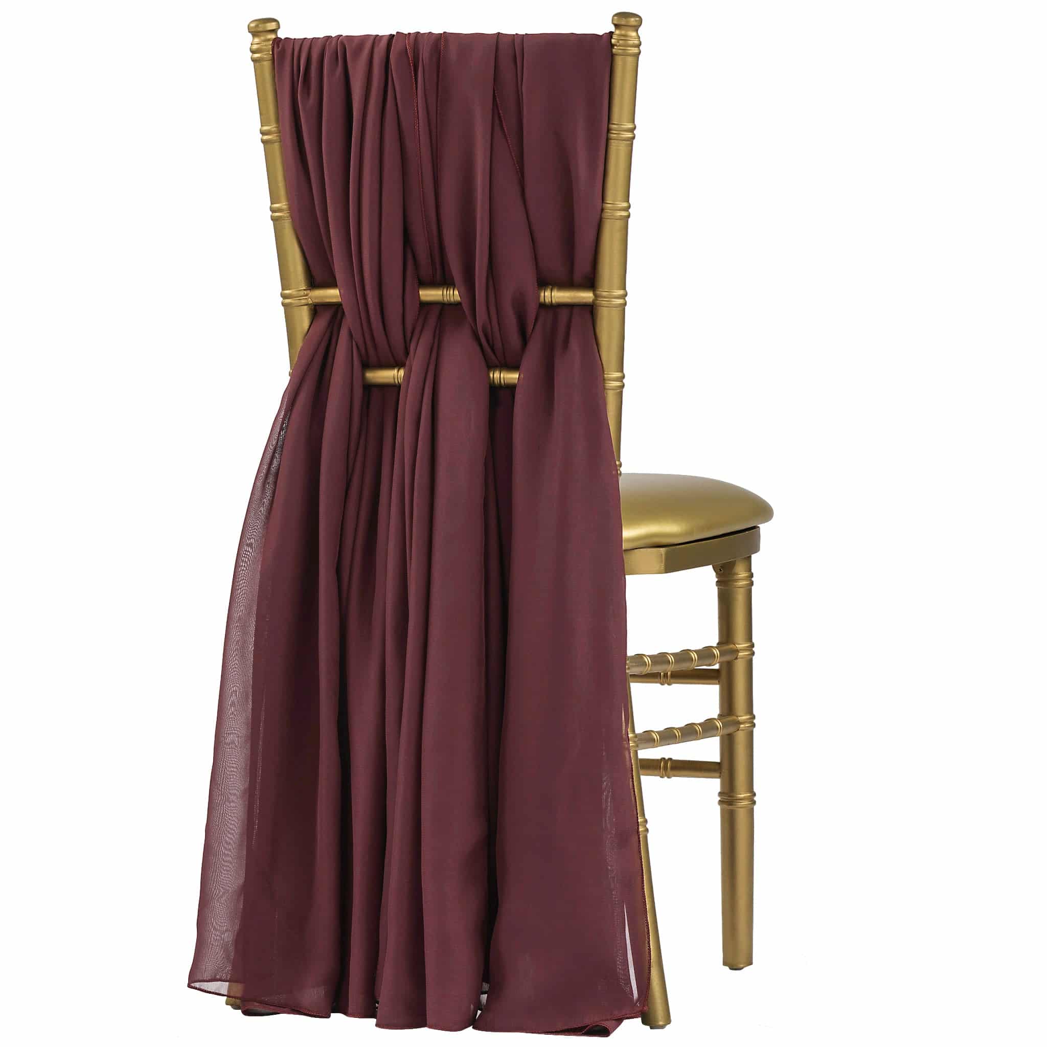 5pcs Pack of Chiffon Chair Sashes/Ties 19″ x 72″ – Burgundy | Rental