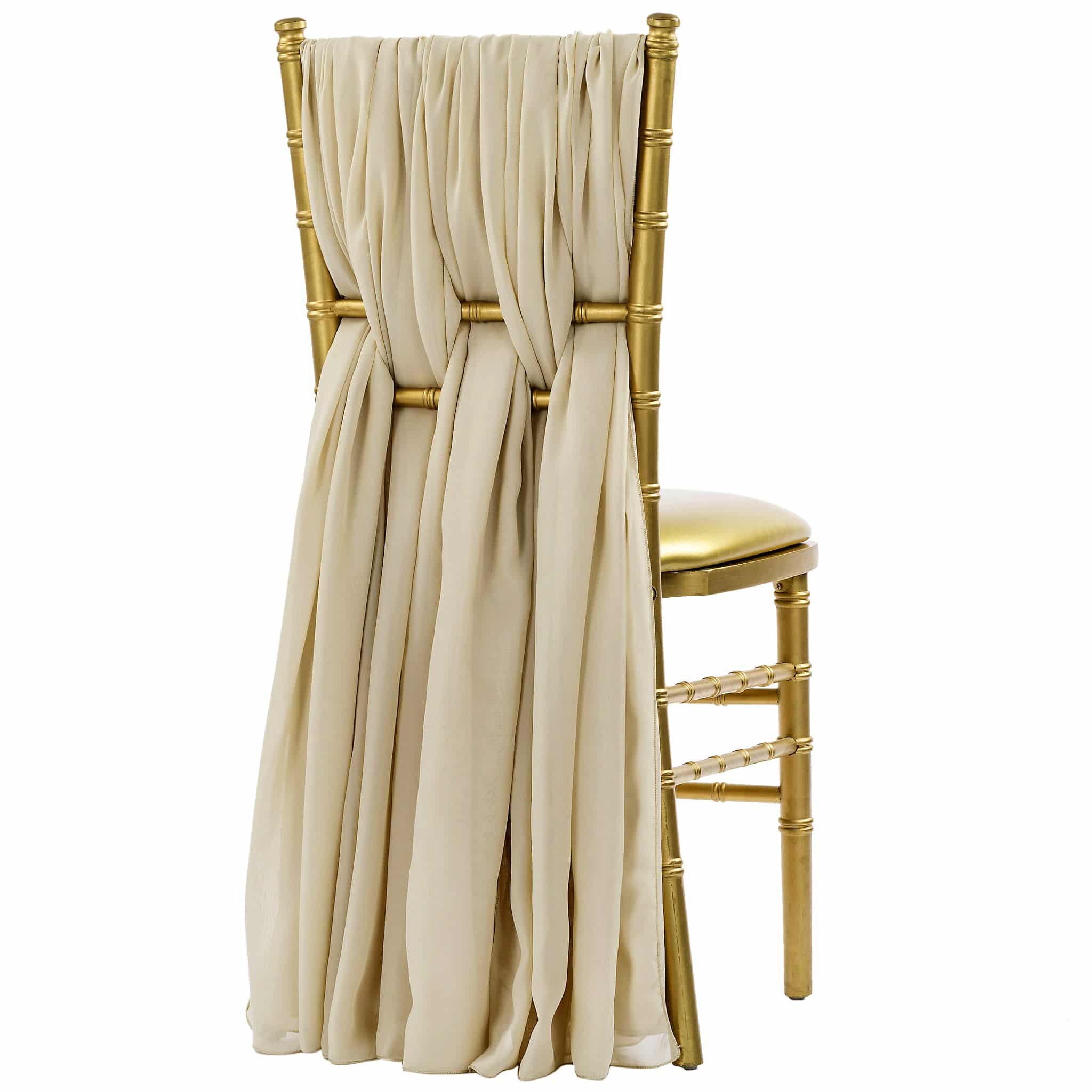 5pcs Pack of Chiffon Chair Sashes/Ties 19″ x 72″ – Champagne | Rental