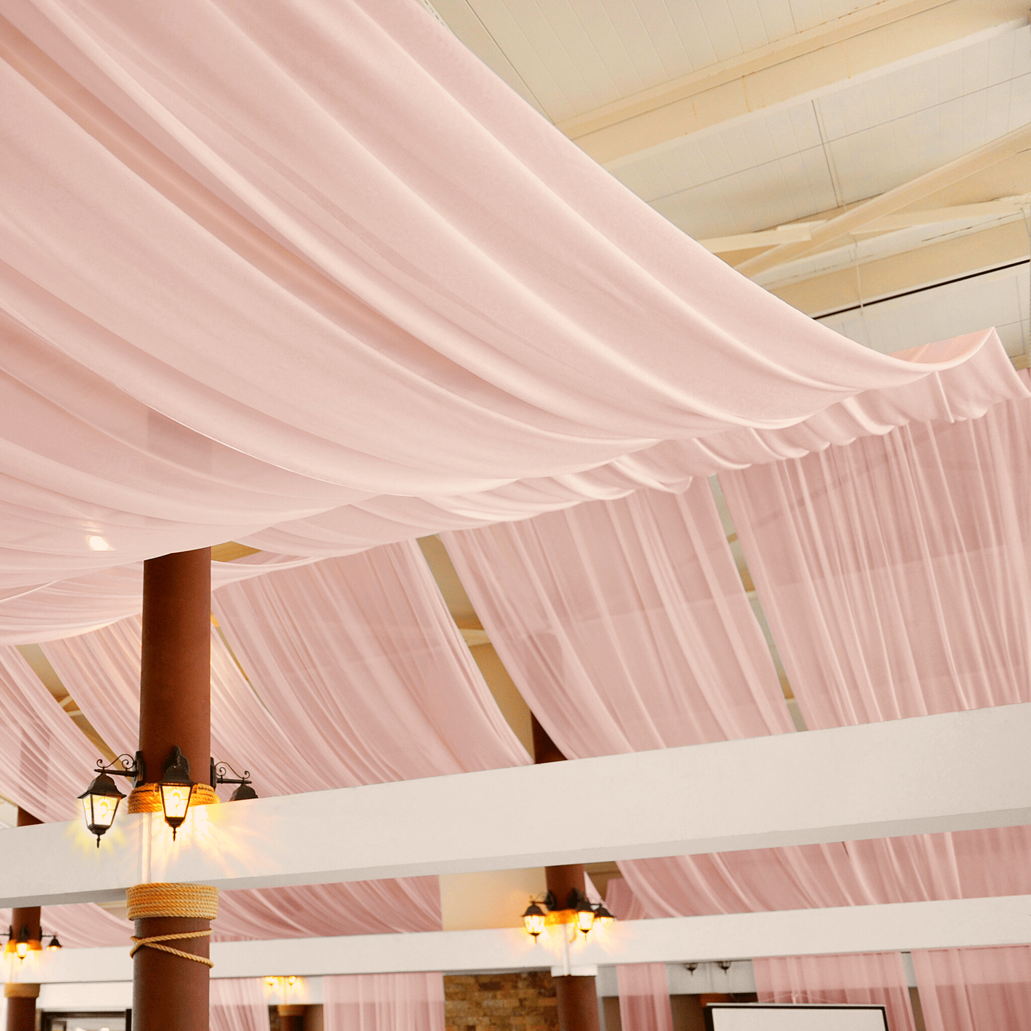 40ft Ceiling/Curtain Draping Sheer Voile Flame Retardant (FR)  – Blush | Rental