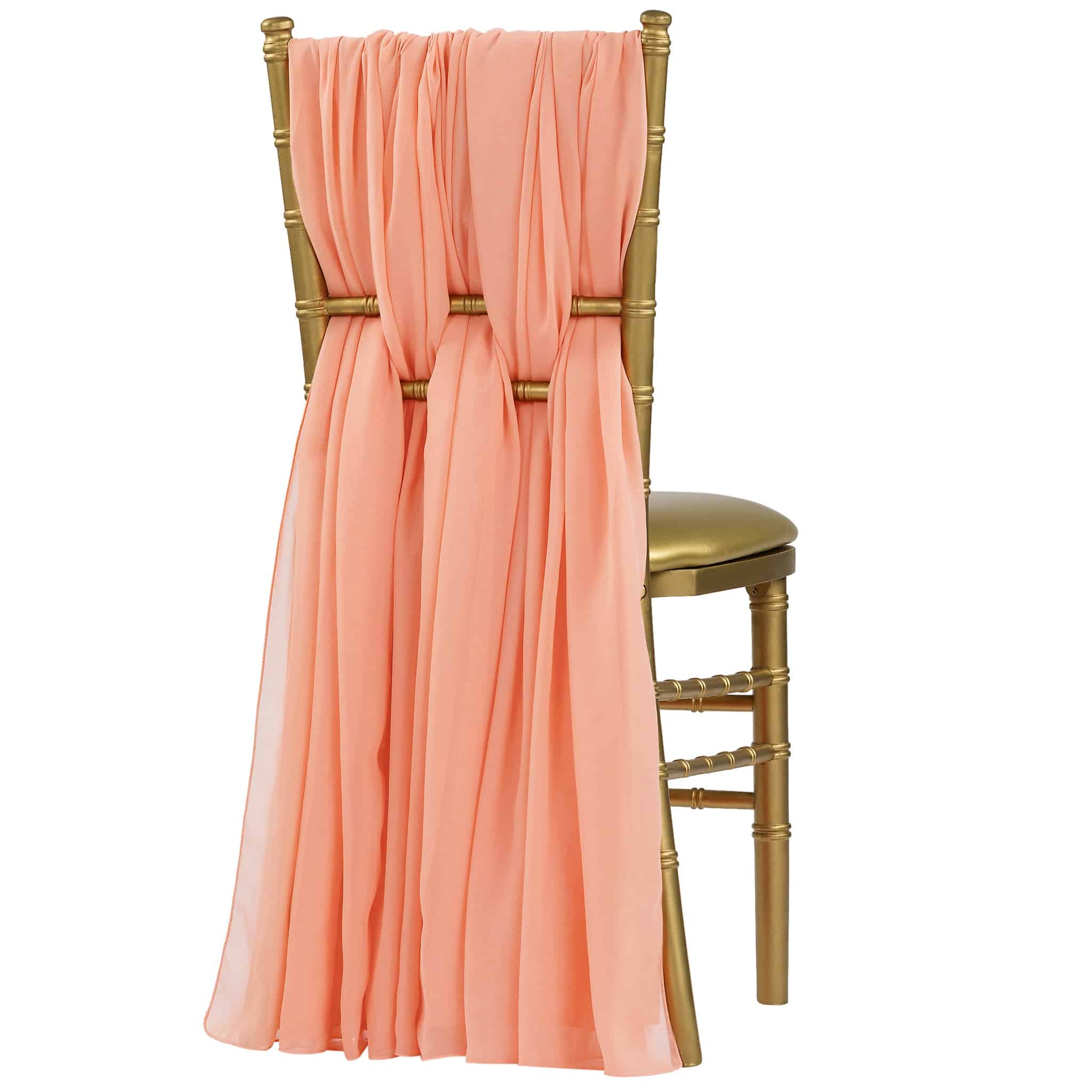 5pcs Pack of Chiffon Chair Sashes/Ties 19″ x 72″ – Coral | Rental