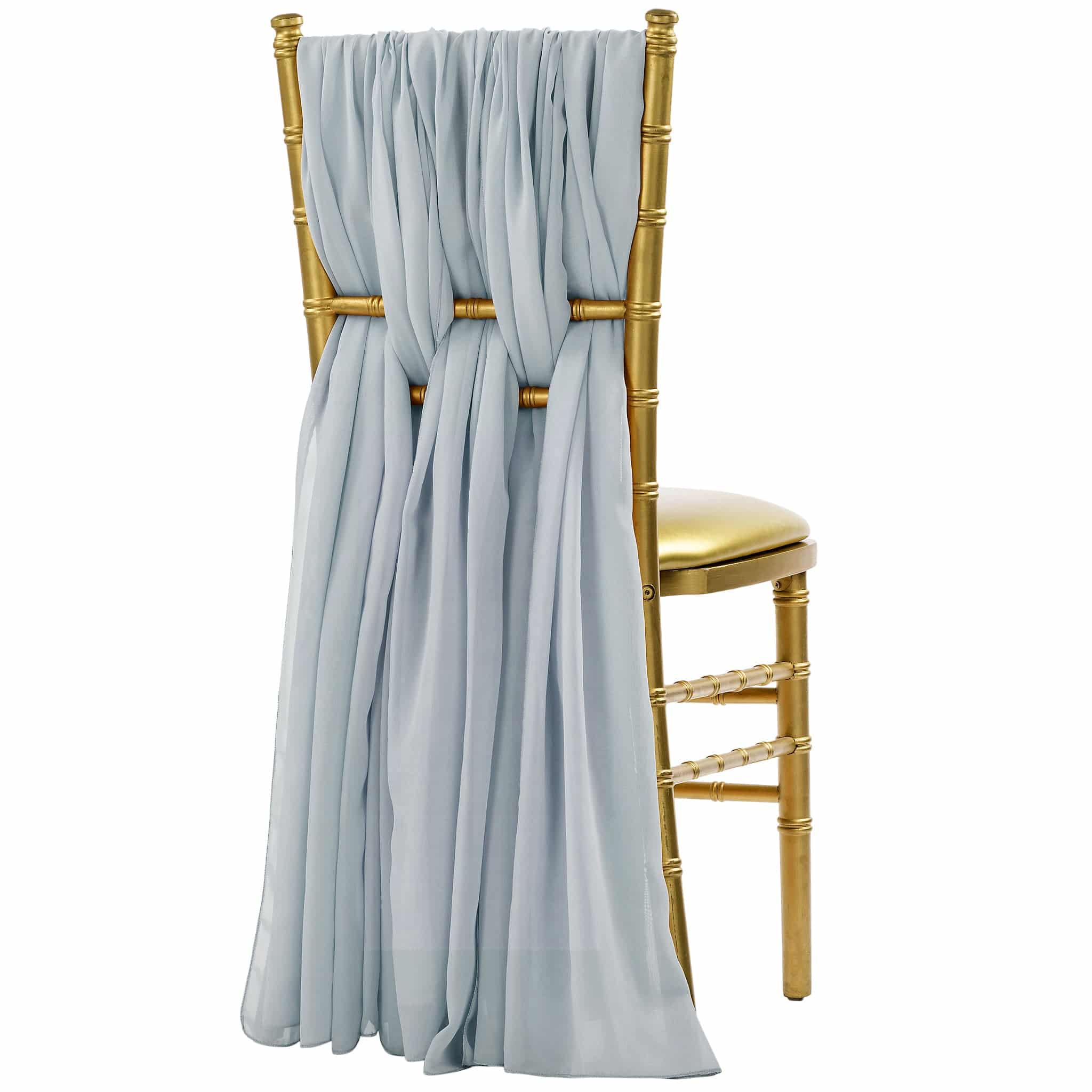 5pcs Pack of Chiffon Chair Sashes/Ties 19″ x 72″ – Dusty Blue | Rental