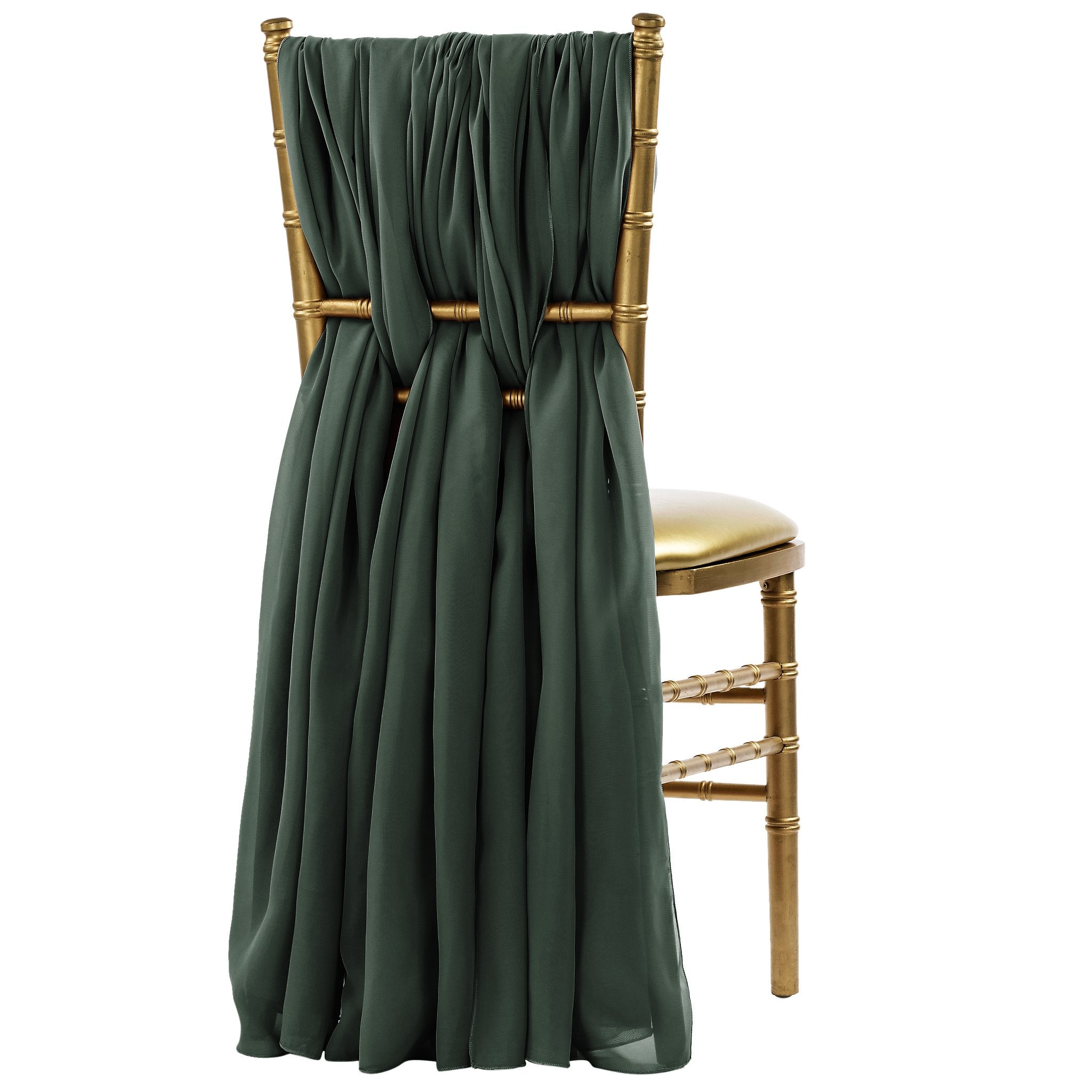 5pcs Pack of Chiffon Chair Sashes/Ties 19″ x 72″ – Hunter Green | Rental