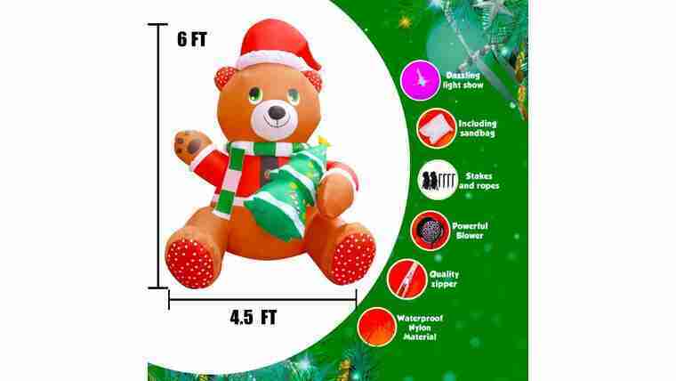 6 Ft Inflatable Christmas Cute Teddy Bear Holding Tree LED Blow Up Lighted Decor Indoor Outdoor Holiday Art Decor Decorations | Rental 6 Ft Inflatable Christmas Cute Teddy Bear Holding Tree LED Blow Up Lighted Decor Indoor Outdoor Holiday Art Decor Decorations | Rental